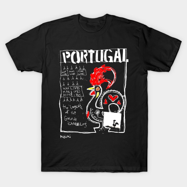 Portuguese Rooster Doodle White T-Shirt by Mijumi Doodles